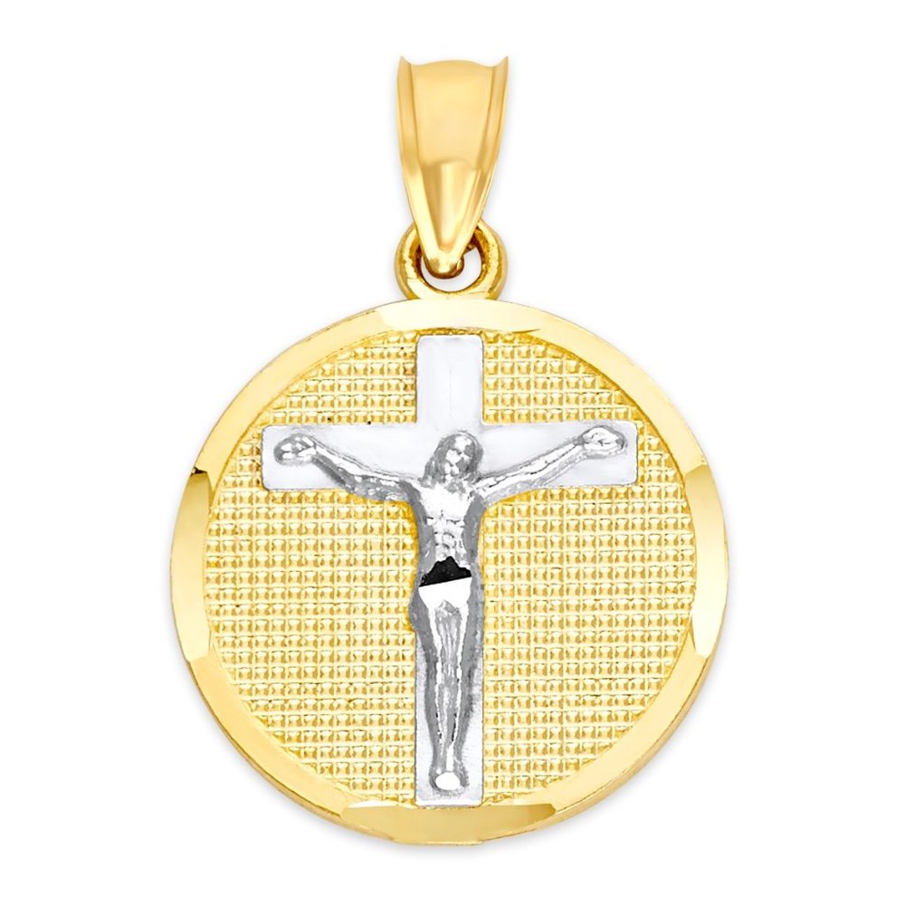 10k Solid Gold Crucifix Coin Pendant Cross Jewelry